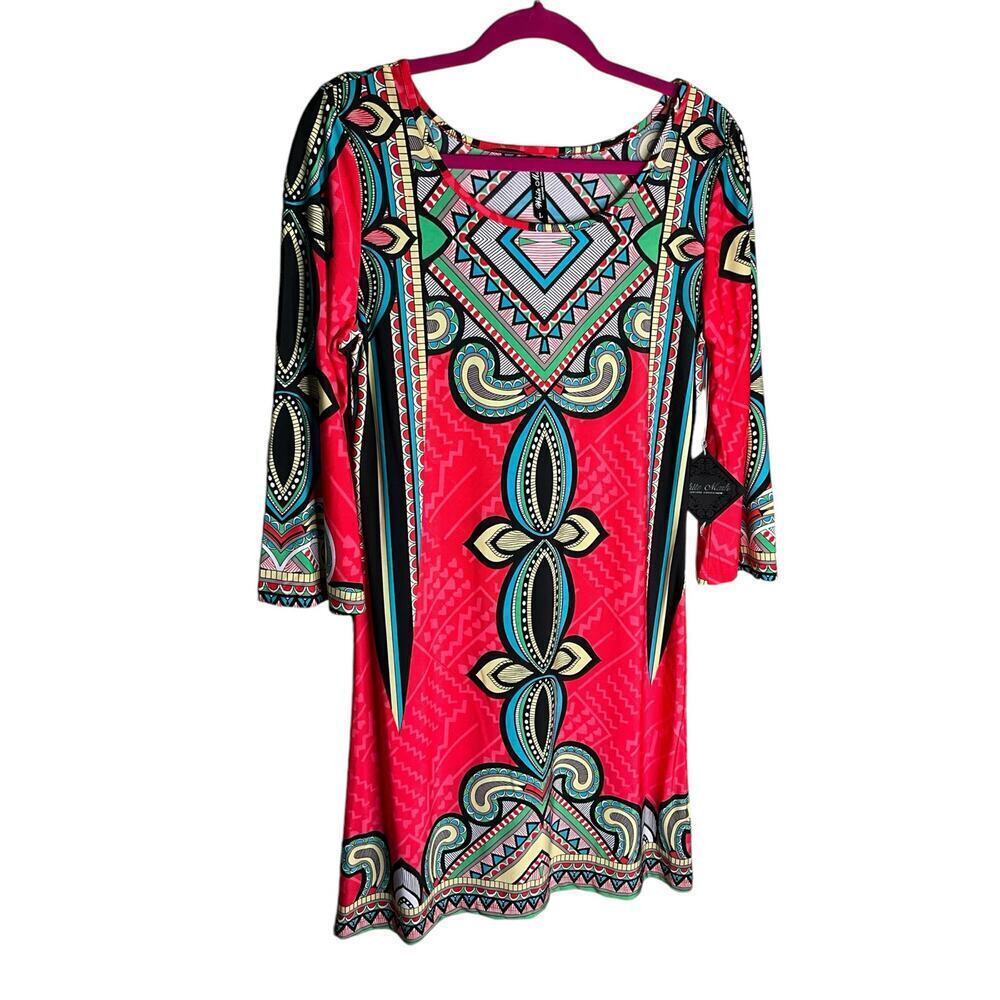 White Mark Couture Collection Dress Geometric 3/4 Sleeve Multicolor Womens Large